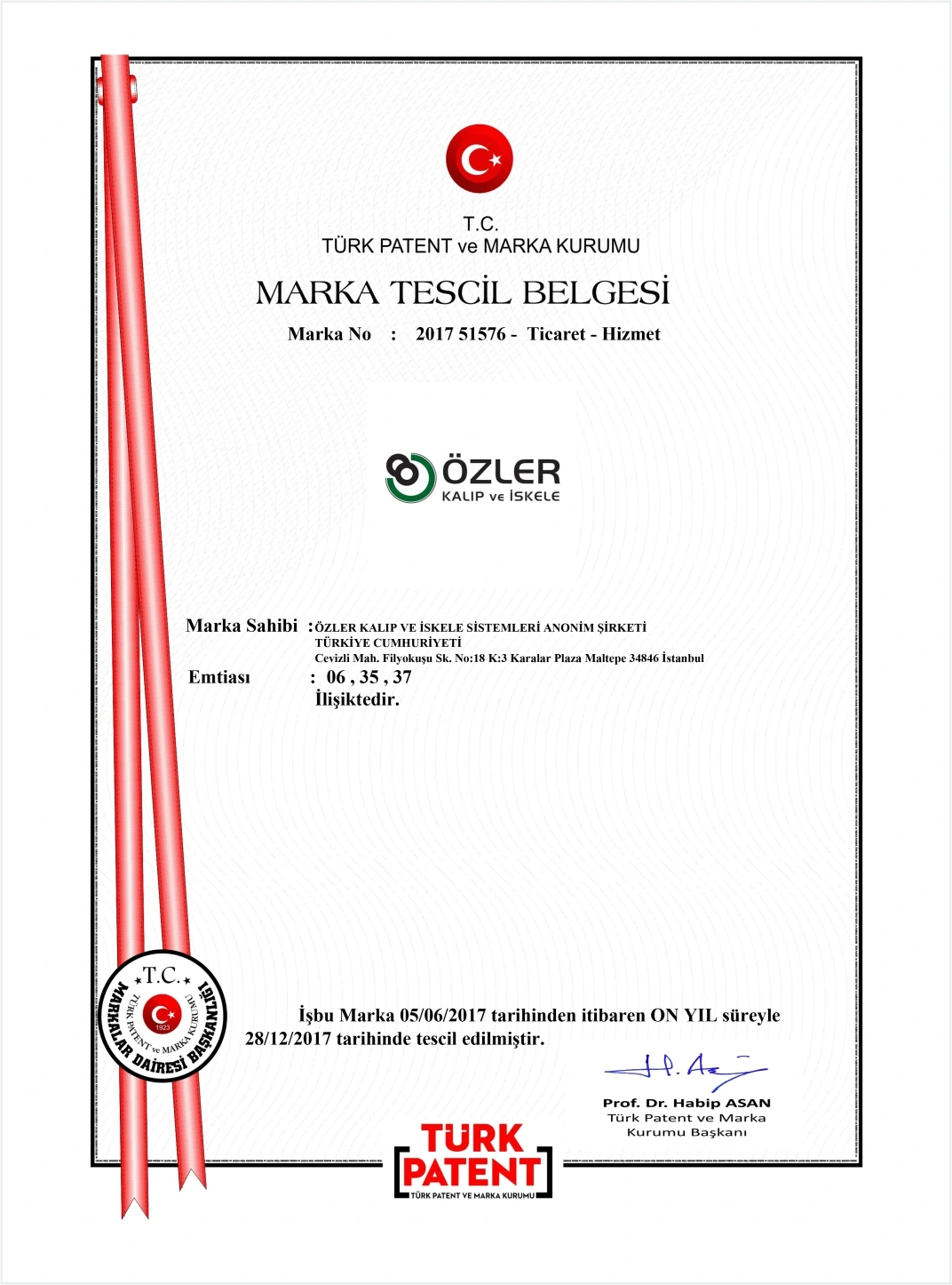 Özler İskele | Marka Tescil Belgelerimiz